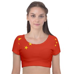 China Flag Velvet Short Sleeve Crop Top  by FlagGallery