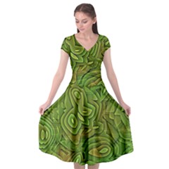 Background Abstract Green Seamless Cap Sleeve Wrap Front Dress by Pakrebo