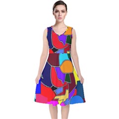 Crazycolorabstract V-neck Midi Sleeveless Dress  by bloomingvinedesign