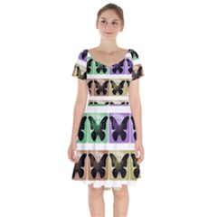 Seamless Wallpaper Butterfly Short Sleeve Bardot Dress