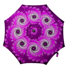 Fractal Pink Spiral Helix Hook Handle Umbrellas (medium) by Pakrebo