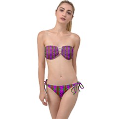 Love For The Fantasy Flowers With Happy Purple And Golden Joy Twist Bandeau Bikini Set by pepitasart