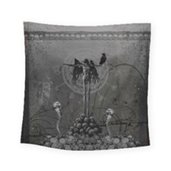 Awesome Crow Skeleton With Skulls Square Tapestry (small) by FantasyWorld7