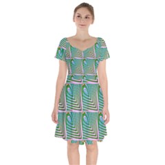 Seamless Pattern Ornament Design Short Sleeve Bardot Dress