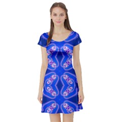 Seamless Fractal Blue Wallpaper Short Sleeve Skater Dress