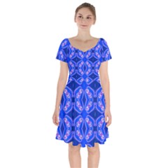 Seamless Fractal Blue Wallpaper Short Sleeve Bardot Dress by Pakrebo