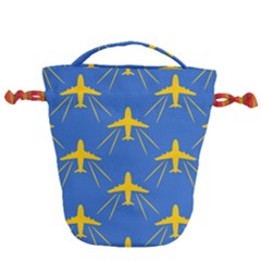 Aircraft Texture Blue Yellow Drawstring Bucket Bag by Pakrebo