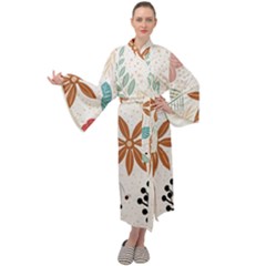 Nature Shape Leaves Flowers Art Maxi Tie Front Velour Kimono by Pakrebo