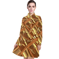 Gold Background Long Sleeve Chiffon Shirt Dress