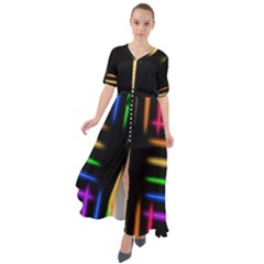 Neon Light Abstract Pattern Waist Tie Boho Maxi Dress
