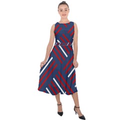 Geometric Background Stripes Midi Tie-back Chiffon Dress