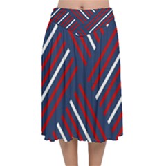 Geometric Background Stripes Velvet Flared Midi Skirt