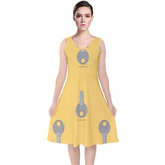 Key V-neck Midi Sleeveless Dress 