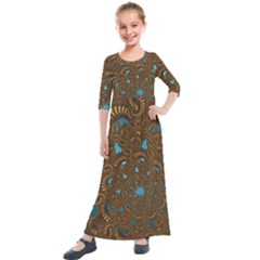 Fractal Abstract Kids  Quarter Sleeve Maxi Dress