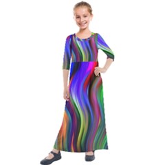 Lines Swinging Plasma Cross Kids  Quarter Sleeve Maxi Dress
