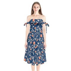 Midnight Florals Shoulder Tie Bardot Midi Dress by VeataAtticus
