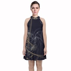 Fractal Abstract Rendering Velvet Halter Neckline Dress  by Bajindul