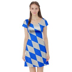Pattern Geometric Wallpaper White Blue Short Sleeve Skater Dress