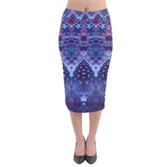 Blue Elegance Elaborate Fractal Fashion Velvet Midi Pencil Skirt