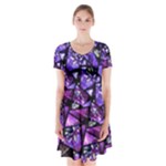  Blue purple Shattered Glass Short Sleeve V-neck Flare Dress