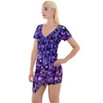  Blue purple Shattered Glass Short Sleeve Asymmetric Mini Dress