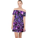  Blue purple Shattered Glass Off Shoulder Chiffon Dress