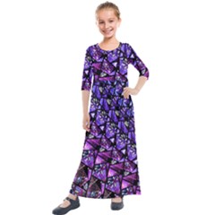  Blue Purple Shattered Glass Kids  Quarter Sleeve Maxi Dress by KirstenStar