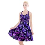  Blue purple Shattered Glass Halter Party Swing Dress 