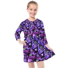  Blue Purple Shattered Glass Kids  Quarter Sleeve Shirt Dress by KirstenStar