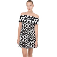 Geometric Tile Background Off Shoulder Chiffon Dress