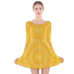 Wave Lines Yellow Long Sleeve Velvet Skater Dress