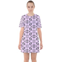 Texture Tissue Seamless Flower Sixties Short Sleeve Mini Dress by HermanTelo
