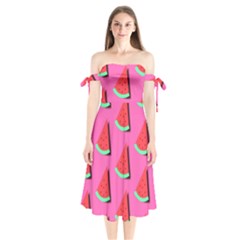 Fresh Watermelon Slices Shoulder Tie Bardot Midi Dress by VeataAtticus