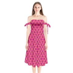 Pink Geometric  Shoulder Tie Bardot Midi Dress by VeataAtticus