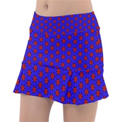 Blue Pattern Red Texture Tennis Skirt