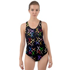 Scissors Pattern Colorful Prismatic Cut-out Back One Piece Swimsuit by HermanTelo