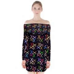 Scissors Pattern Colorful Prismatic Long Sleeve Off Shoulder Dress by HermanTelo