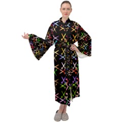 Scissors Pattern Colorful Prismatic Maxi Tie Front Velour Kimono by HermanTelo
