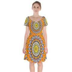 Fractal Kaleidoscope Mandala Short Sleeve Bardot Dress by Pakrebo