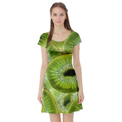 Sliced Kiwi Fruits Green Short Sleeve Skater Dress