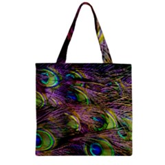 Green Purple And Blue Peacock Feather Digital Wallpaper Zipper Grocery Tote Bag by Pakrebo