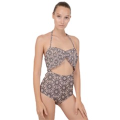 Texture Tissue Seamless Plaid Scallop Top Cut Out Swimsuit