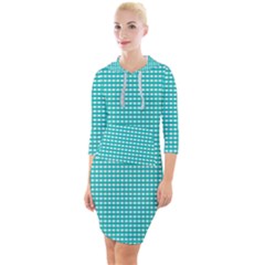 Gingham Plaid Fabric Pattern Green Quarter Sleeve Hood Bodycon Dress by HermanTelo