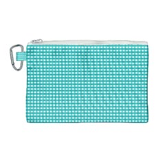 Gingham Plaid Fabric Pattern Green Canvas Cosmetic Bag (large)