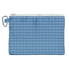 Gingham Plaid Fabric Pattern Blue Canvas Cosmetic Bag (xl)