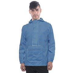 Gingham Plaid Fabric Pattern Blue Men s Front Pocket Pullover Windbreaker