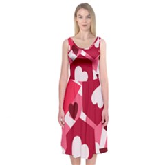 Pink Hearts Pattern Love Shape Midi Sleeveless Dress by Bajindul