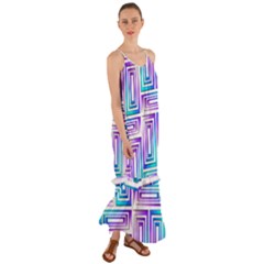 Geometric Metallic Aqua Purple Cami Maxi Ruffle Chiffon Dress