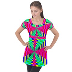 Maze Rainbow Vortex Puff Sleeve Tunic Top by HermanTelo