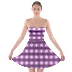 Gingham Plaid Fabric Pattern Purple Strapless Bra Top Dress